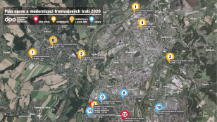 Mapa modernizací a oprav tratí v roce 2020